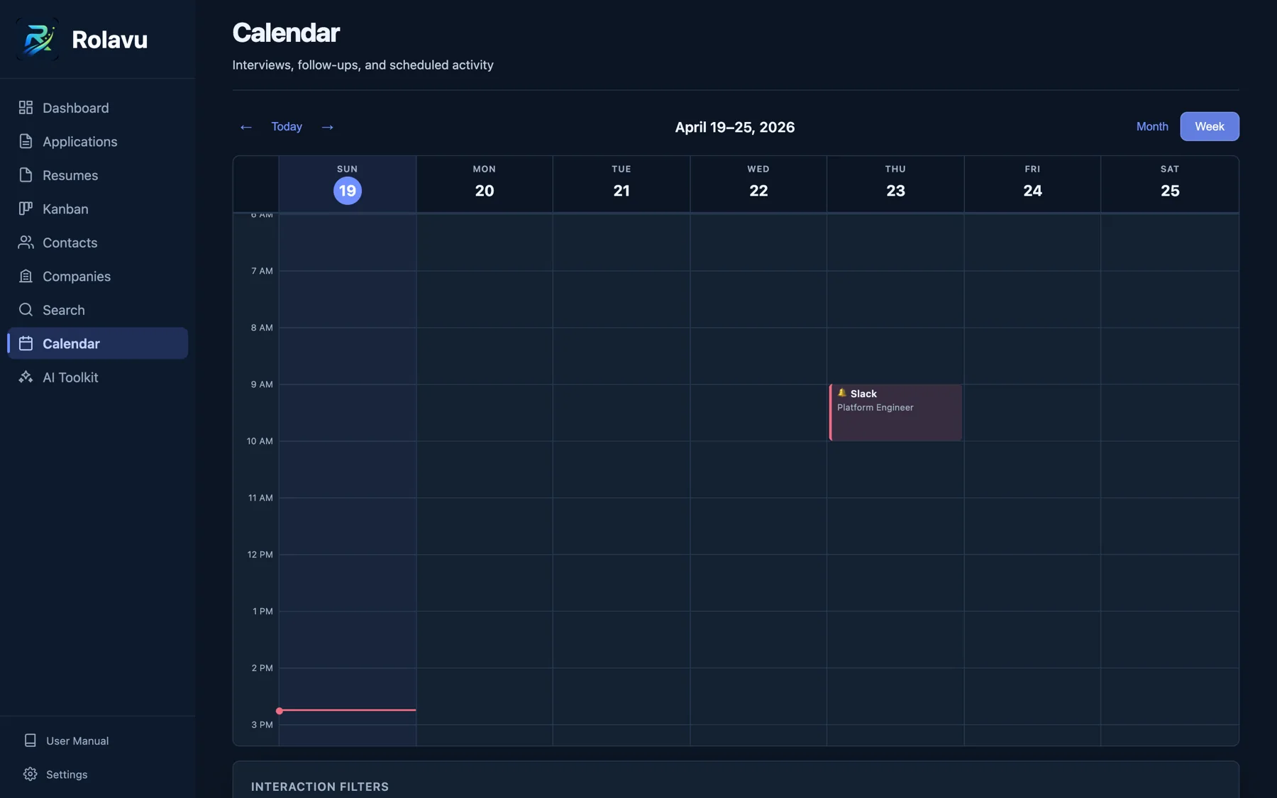 Rolavu calendar in week view